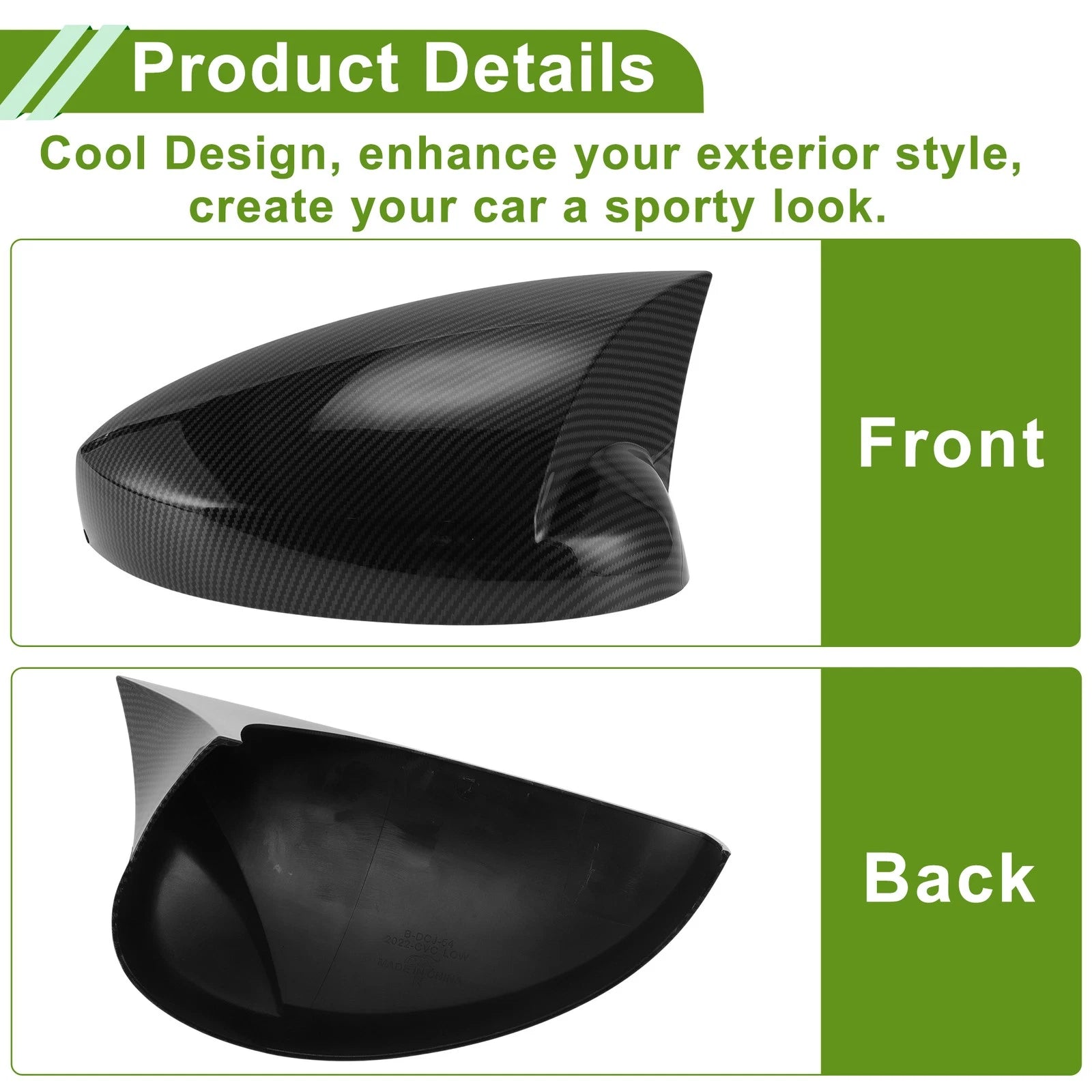 1 Pair Mirror Cover Cap for Honda Civic LX EX Sport Si (2016–2021) Black