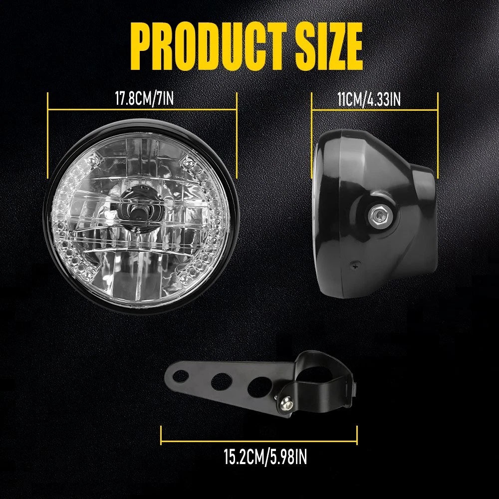7" LED Motorcycle Headlight Turn Signal Light with Black Housing Universal