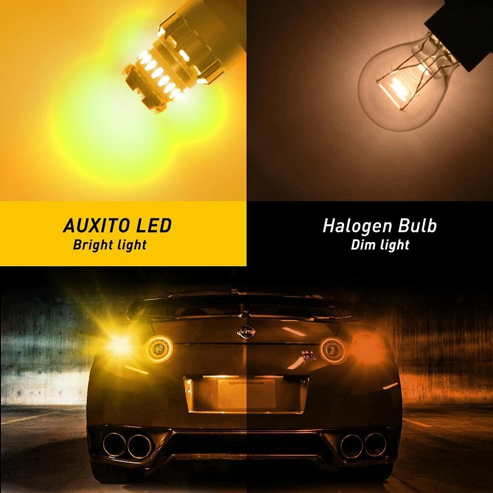 Set of 4 Amber Yellow 3157 LED Light Bulbs for Car Turn Signal