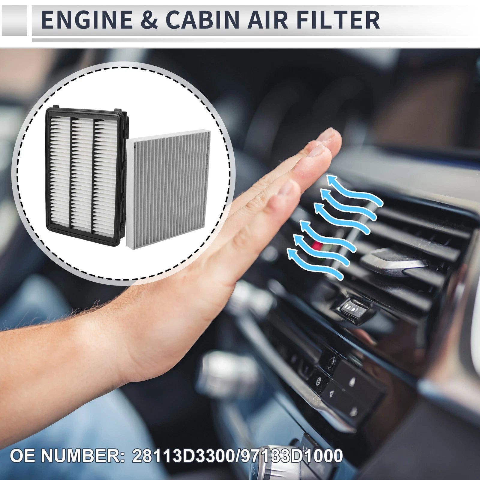 Engine Cabin Air Filter Combo No. 28113D3300 for Hyundai Tucson (2016)