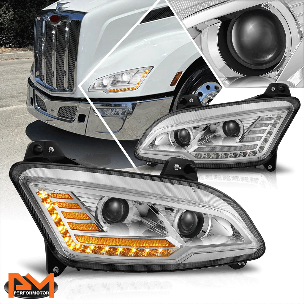 Full LED DRL Sequential Projector Headlight Lamps for Peterbilt 579 (2022–2025)