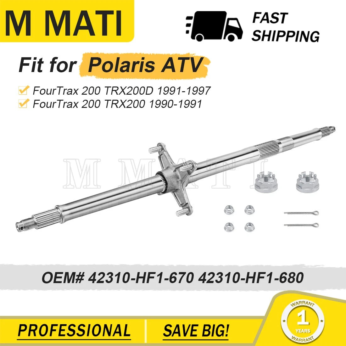 Rear Wheel Axle for Honda TRX 200 (1990–1997) 42310-HF1-680, 42310-HF1-670