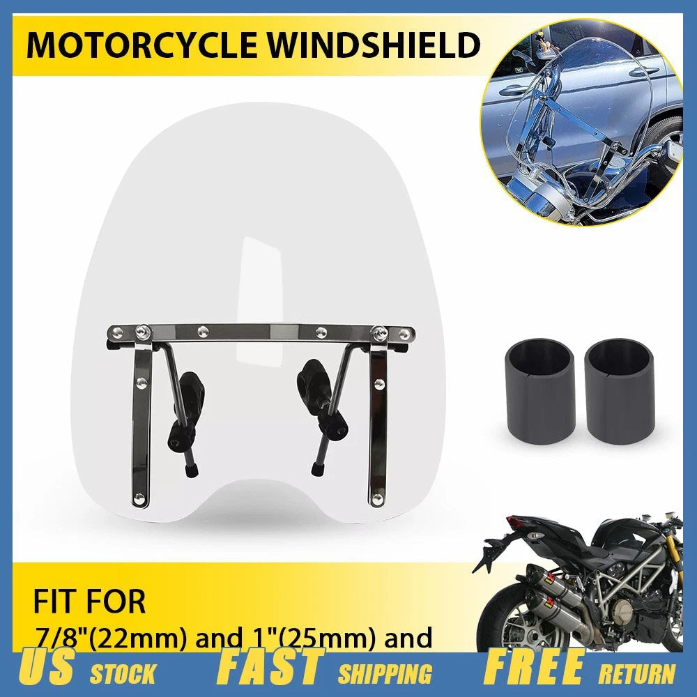 19"x17" Motorcycle Windshield for Universal Fit (7/8" - 1.25" Handlebar)