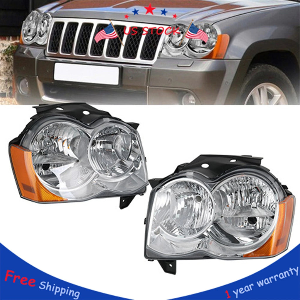 Halogen Headlight Assembly for Jeep Grand Cherokee (2008–2010) Driver + Passenger