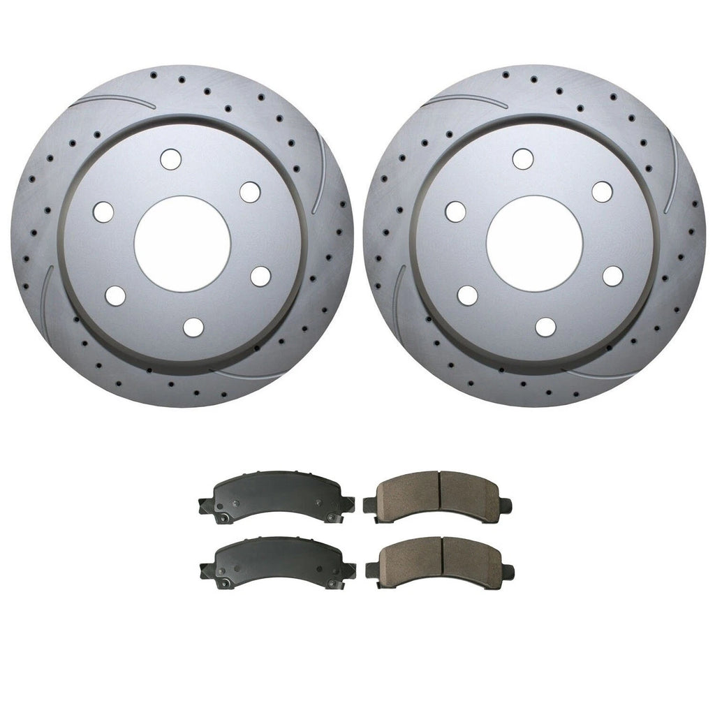 Rear Brake Kit 330mm Drilled Disc Akebono Ceramic Pad for Cadillac Chevrolet GMC