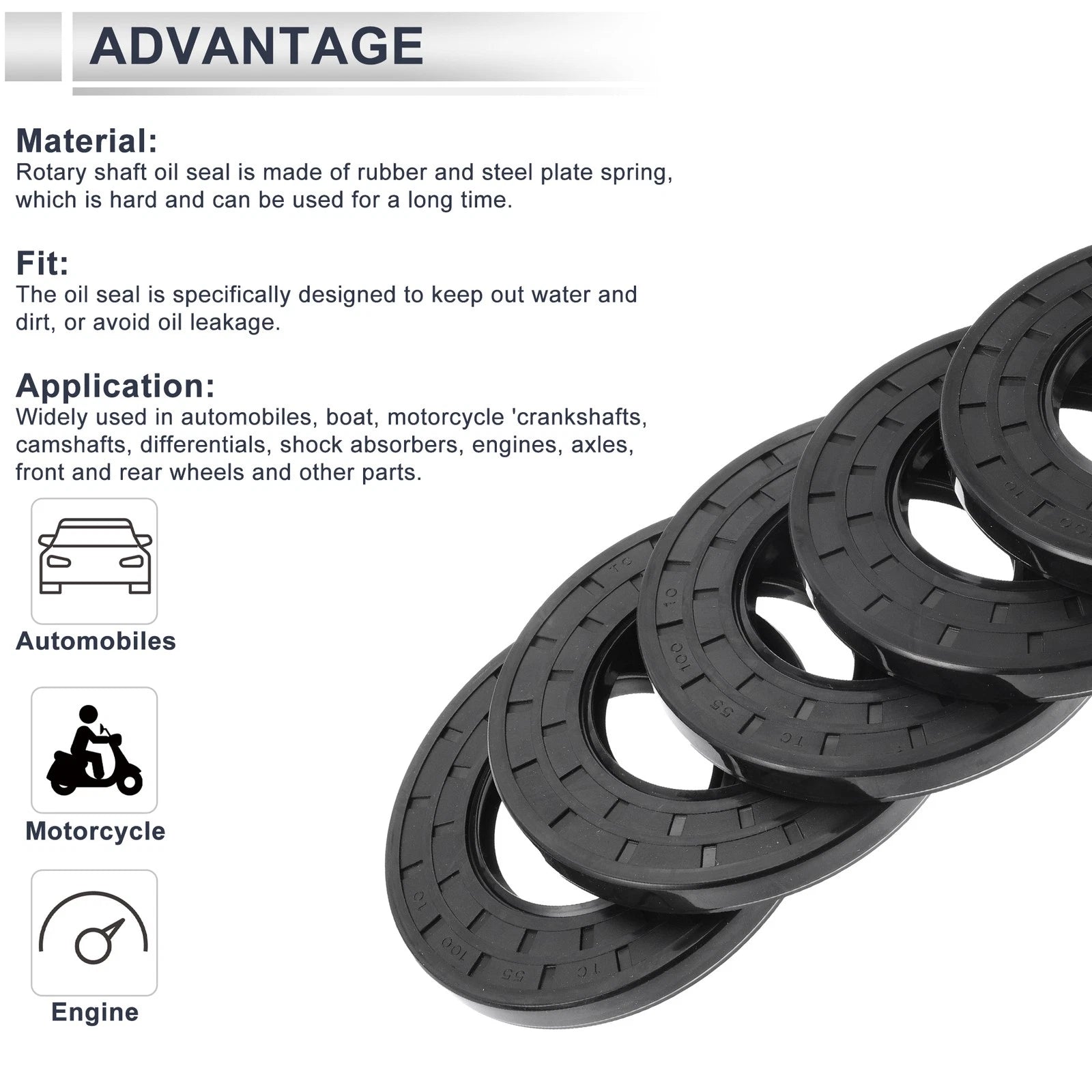 Set of 5 Oil Seal Rotary Shaft Seal Nitrile Rubber 55x100x10mm