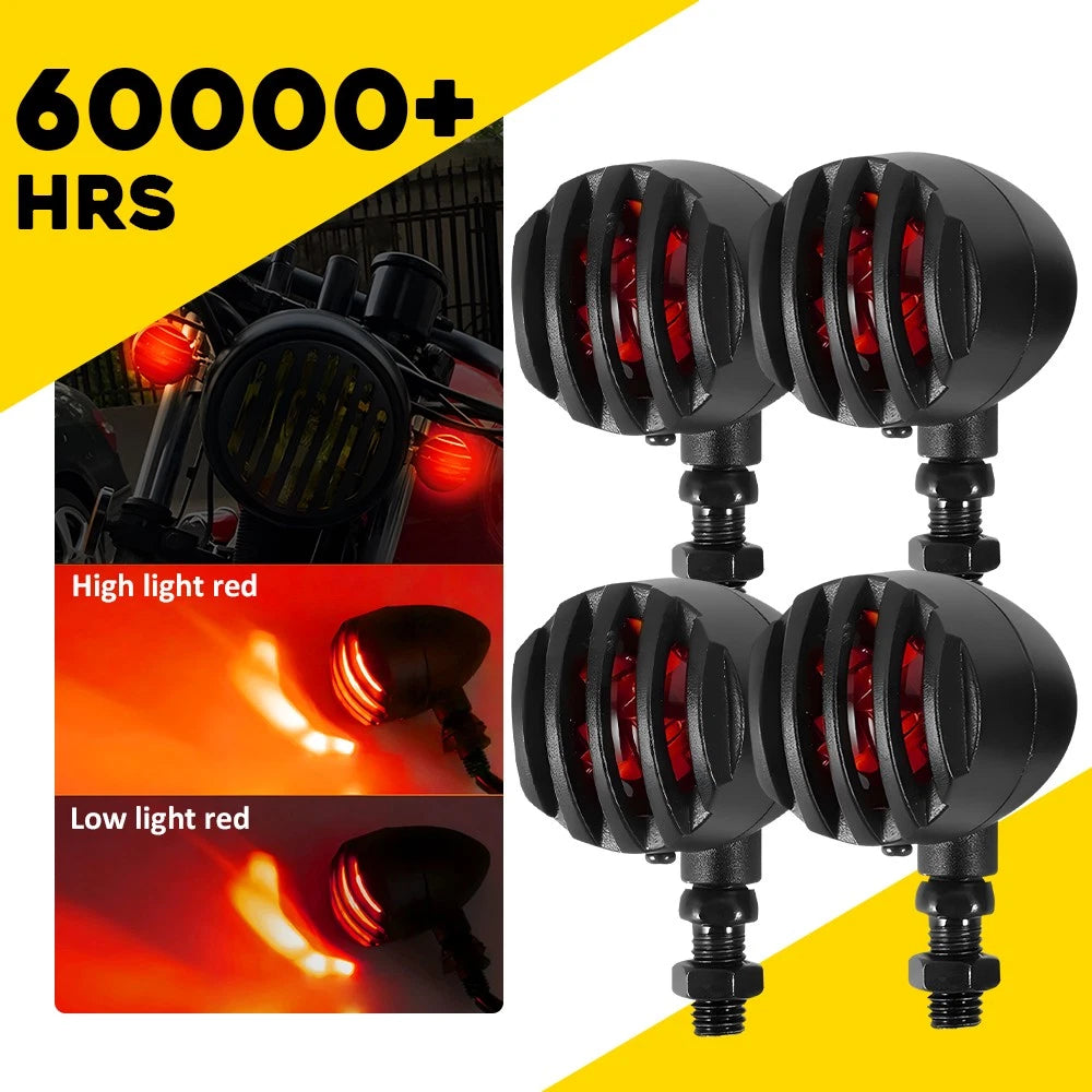 4X Red LED Bullet Turn Signal Lights for Universal Motorcycle (All Years)