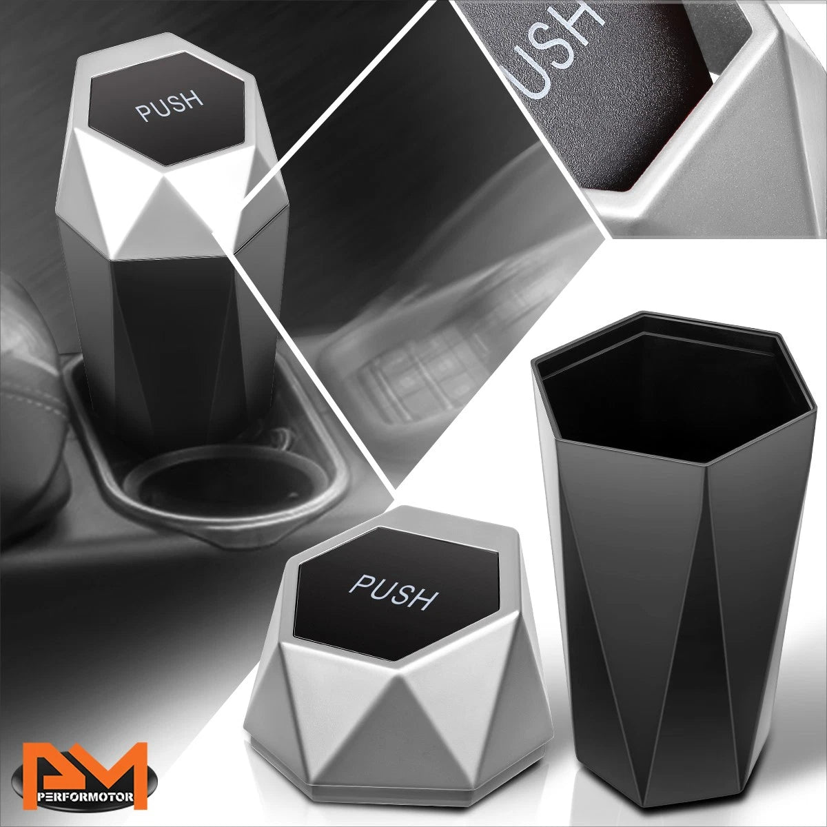 Portable Dustbin Trash Can for Vehicle (Silver)