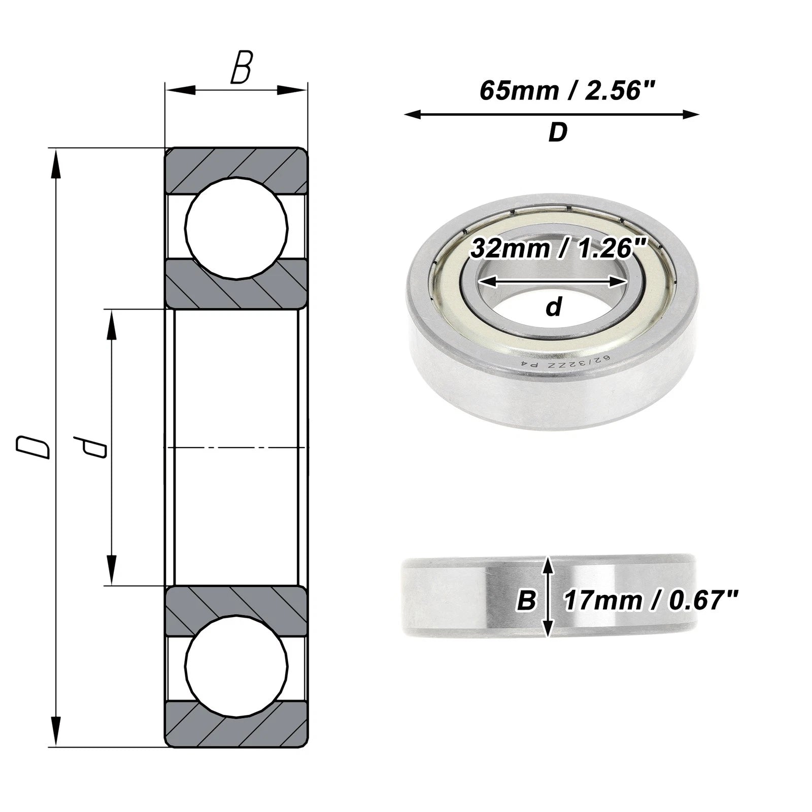 Deep Groove Ball Bearing P4 for Scooter Skateboard Wheel (32x65x17mm)