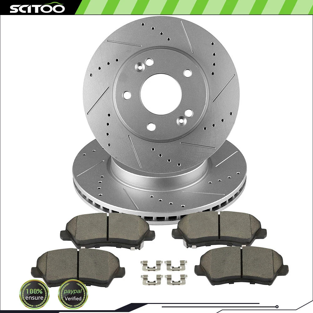 Front Brake Ceramic Pad & Drilled Slot Rotor for Kia Forte (2017–2018)