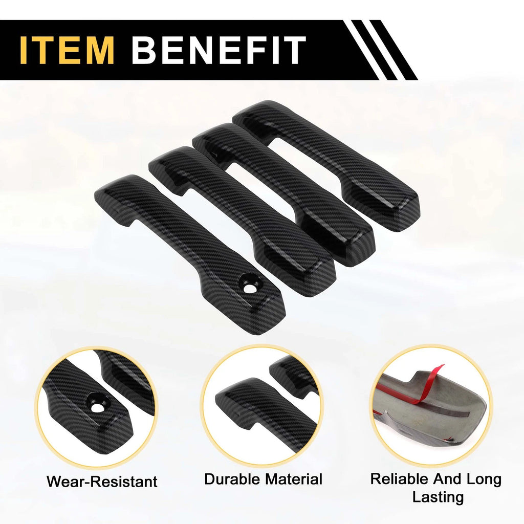 Set of 4 Car Exterior Door Handle Covers for Toyota Tundra (2022) Carbon Fiber Black