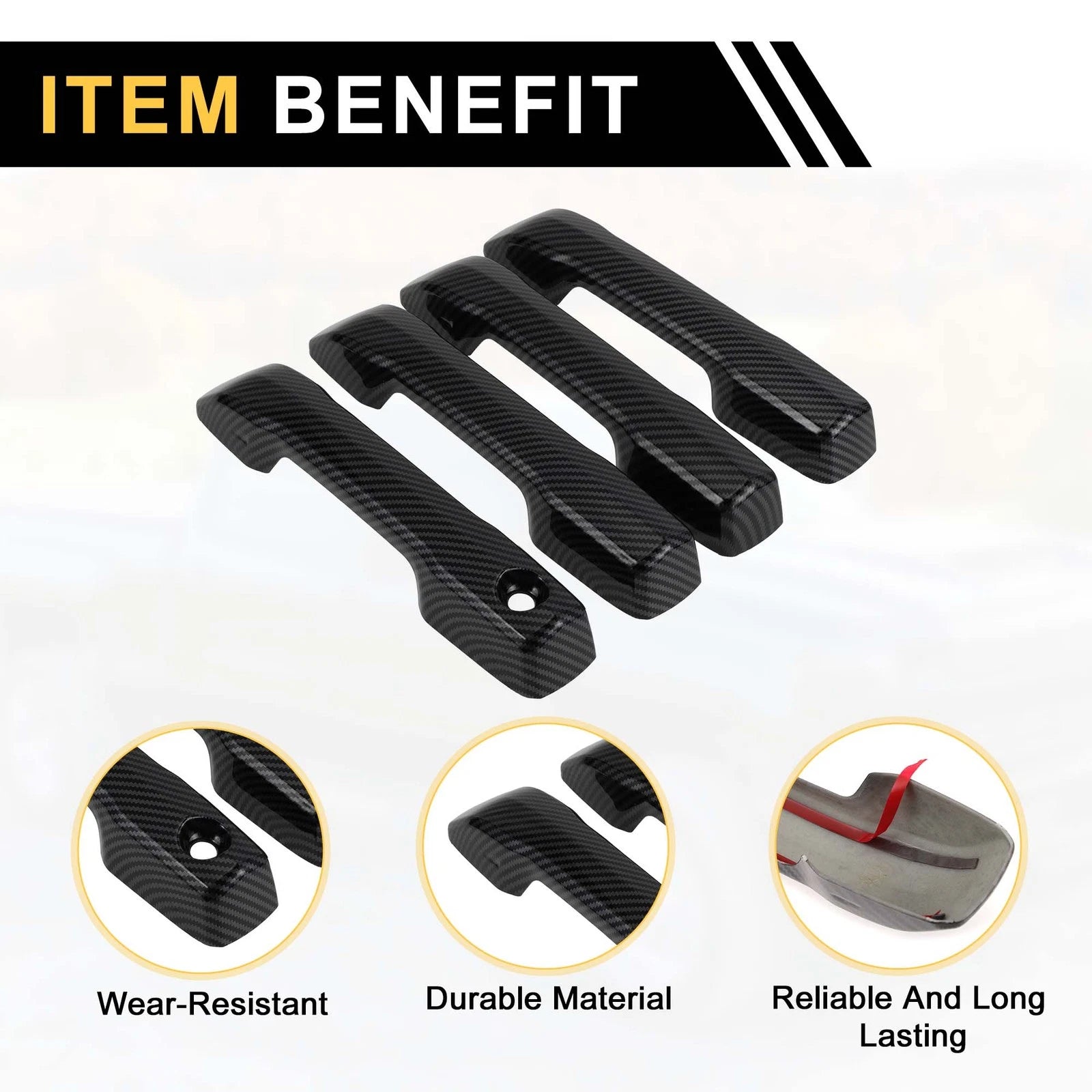 Set of 4 Car Exterior Door Handle Covers for Toyota Tundra (2022) Carbon Fiber Black