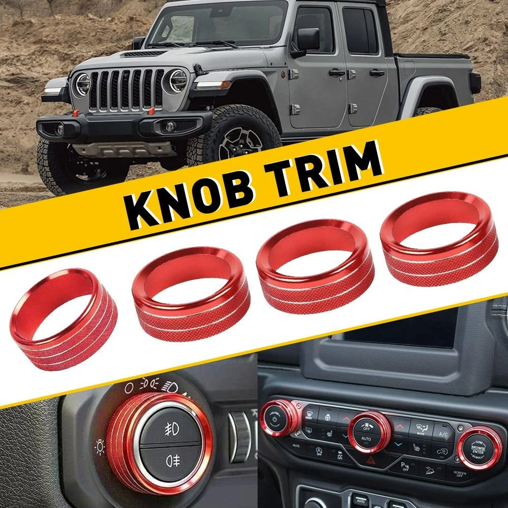 Red Air Conditioner Headlight Switch Knob Trim for Jeep Wrangler JL JT (2018–2023)