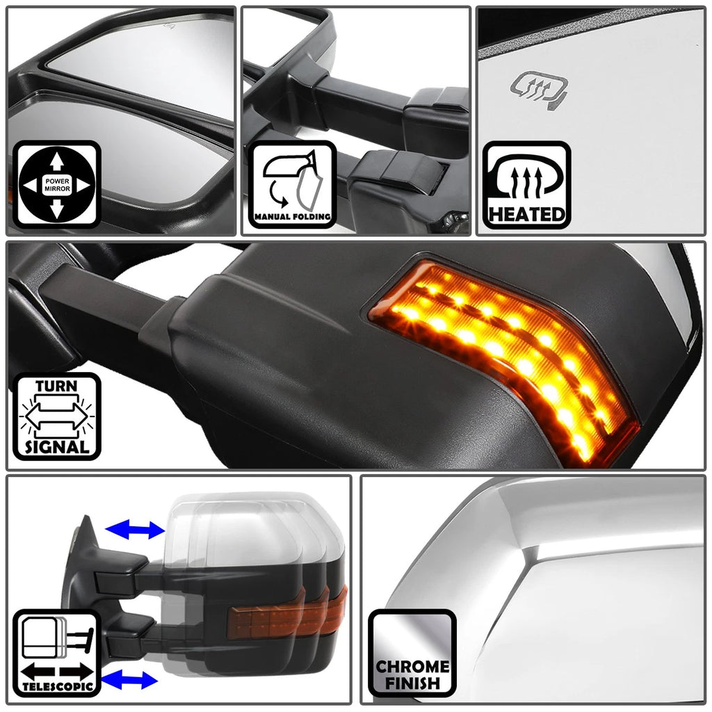 Pair Power Heated LED Turn Signal Towing Mirrors for Ford F250 Super Duty (1999–2007)