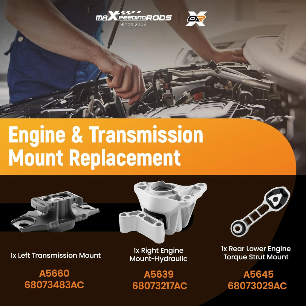 3pcs Engine Motor & Trans Mount Kit for Fiat 500 (2012-2018)