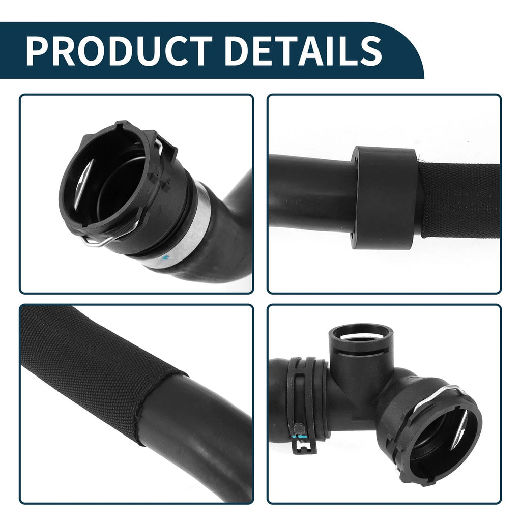 Radiator Hose for Volkswagen CC 2.0L (2009–2017) Rubber Black