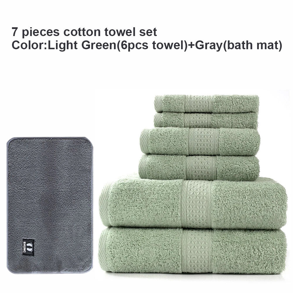 Set of 7 Cotton Towels for Bath, Outdoor, Swimming