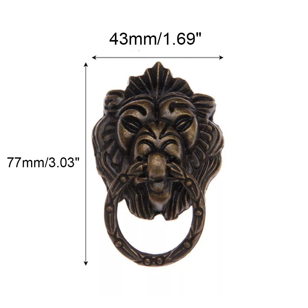 2Pcs Antique Lion Head Cabinet Drawer Pull Handle Knob