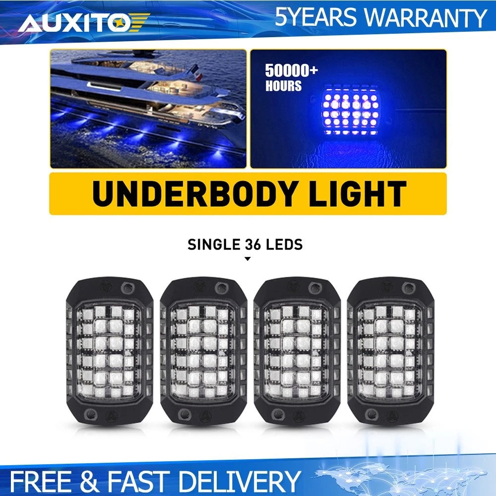 4X Pure Blue LED Rock Lights for Offroad SUV Pickup Truck (H)