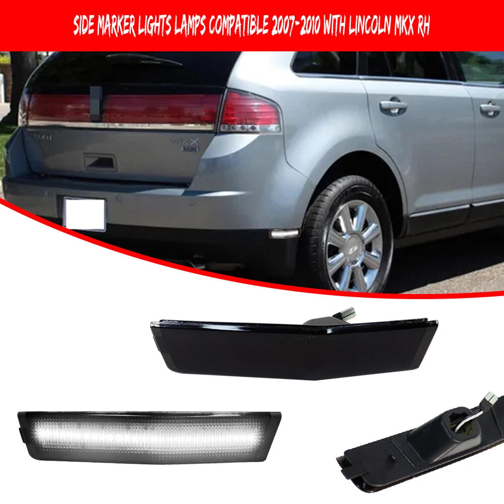 Set of 2 Black Lens White LED Rear Bumper Side Marker Lights for Lincoln MKX