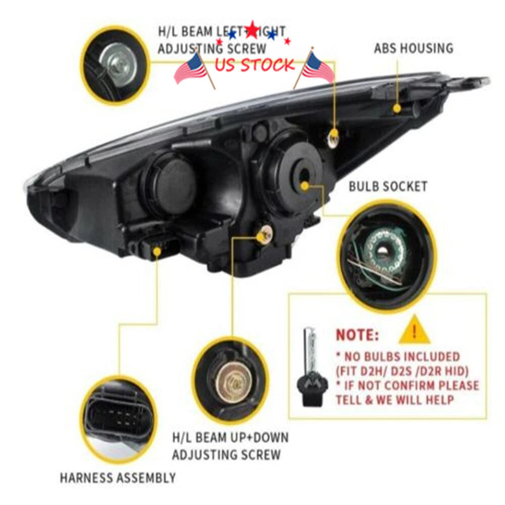 Pair LED Headlights for Ford Focus (2015-2017) Halo Projector