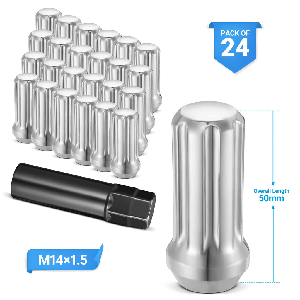 Chrome M14x1.5 Spline Lug Nuts With Key for Chevy GMC (2007-2014)