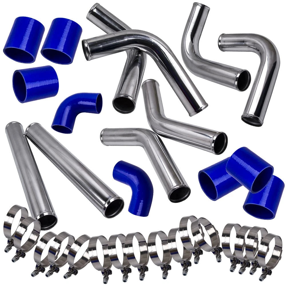 2.5" Universal Aluminum Intercooler Turbo Piping Kit with Silicone Hose & Clamps