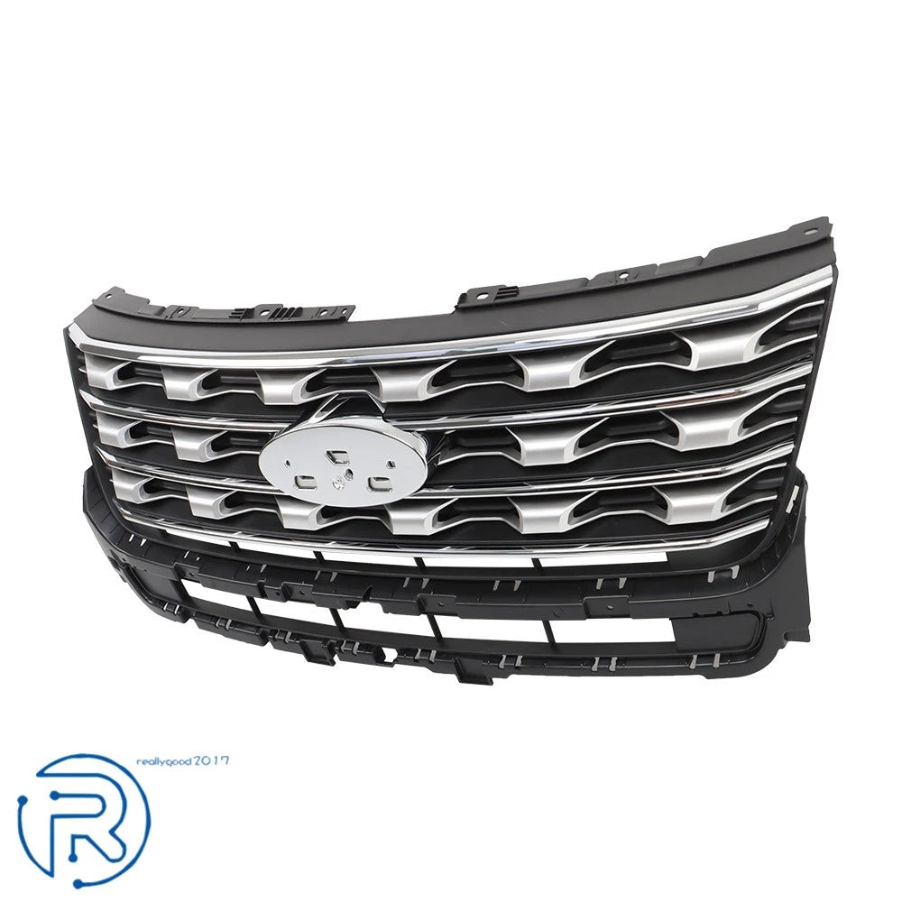 Silver Coated Black Front Bumper Upper Grille for Ford Explorer (2016–2017)
