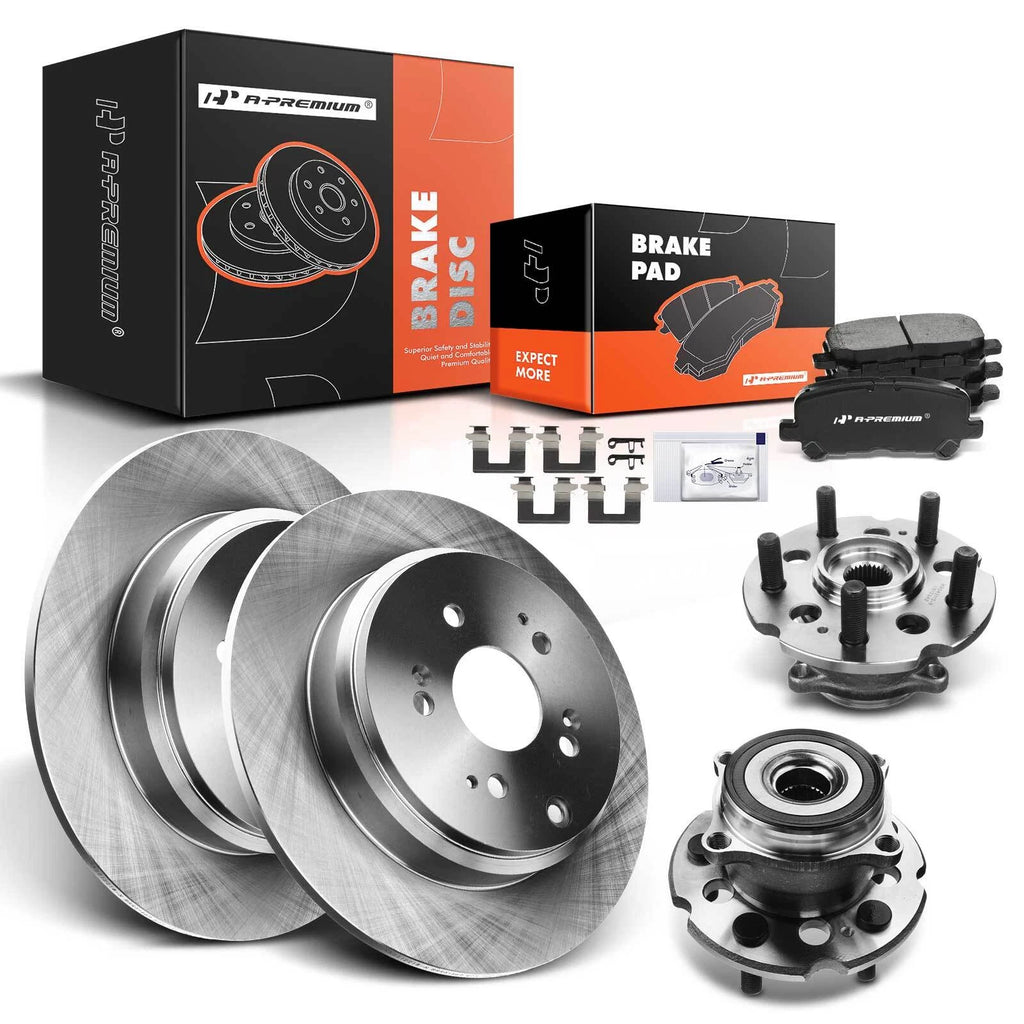 Rear Brake Rotors & Pads + Hub Bearing for Honda Pilot Acura ZDX (2009–2015)