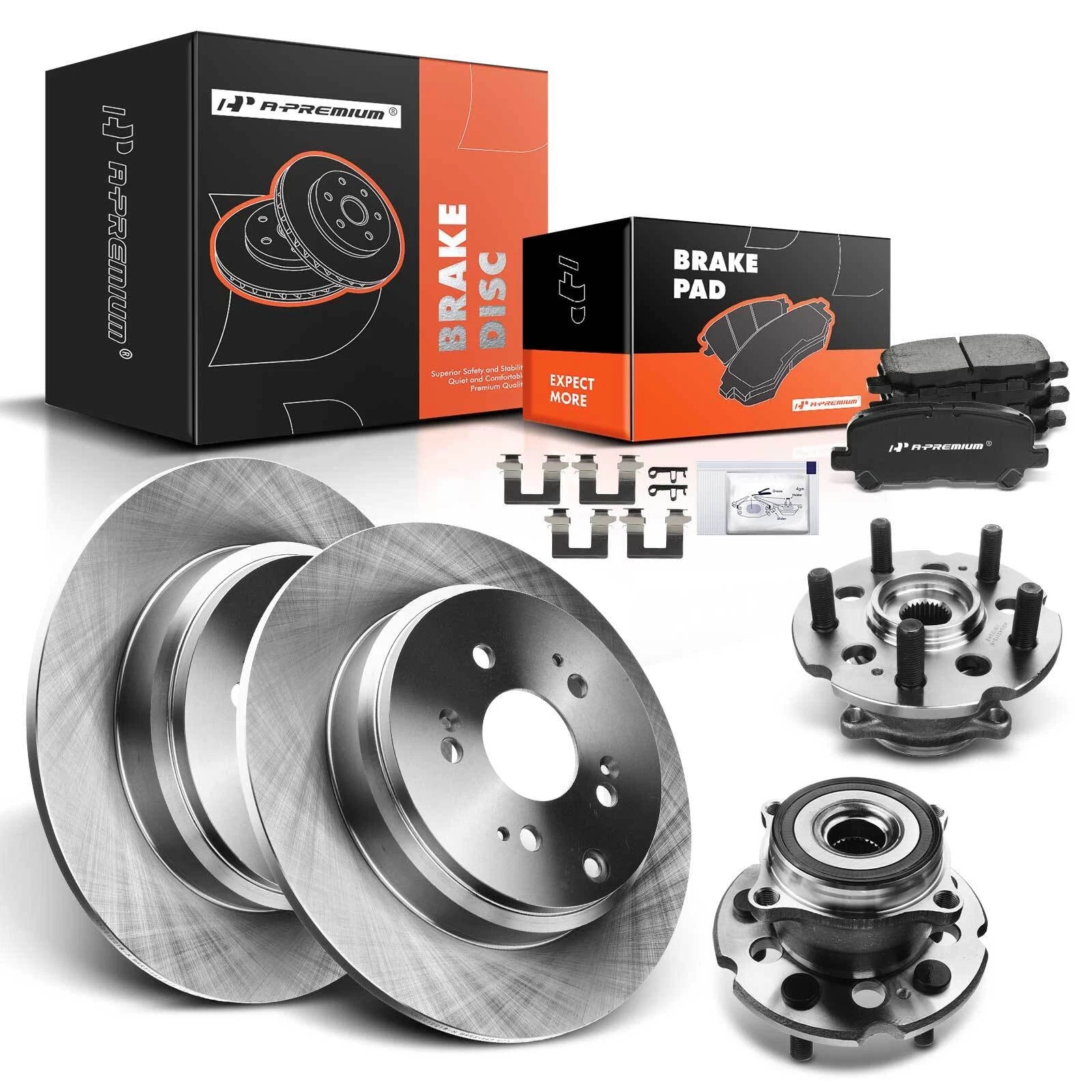 Rear Brake Rotors & Pads + Hub Bearing for Honda Pilot Acura ZDX (2009–2015)