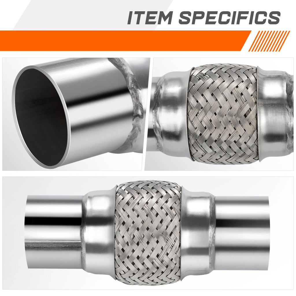 2.5" OD Double Braid Stainless Steel Flex Tube Exhaust Pipe Universal 8"