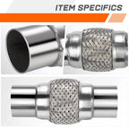 2.5" OD Double Braid Stainless Steel Flex Tube Exhaust Pipe Universal 8"