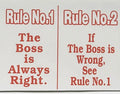 Funny Man Cave Sign - Rule No.1 The Boss Is Always Right (Plastic)