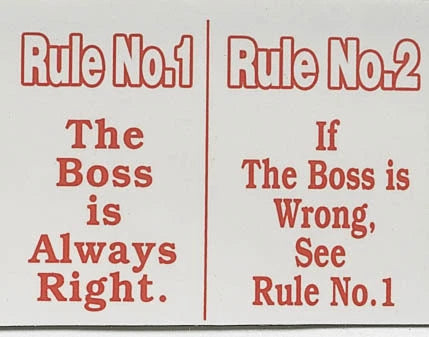 Funny Man Cave Sign - Rule No.1 The Boss Is Always Right (Plastic)