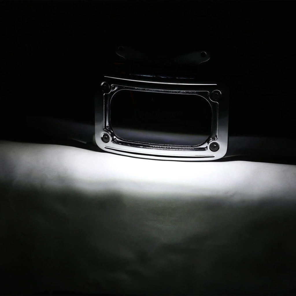 Chrome Curved Laydown License Plate Mount Light for Harley Street Road Glide