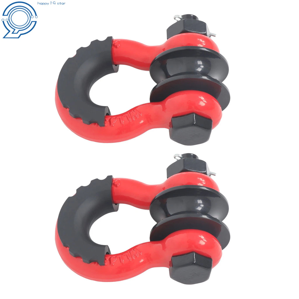 Set of 2 Red 3/4" D Ring Recovery Shackles with Pulley 22000 lb Capacity