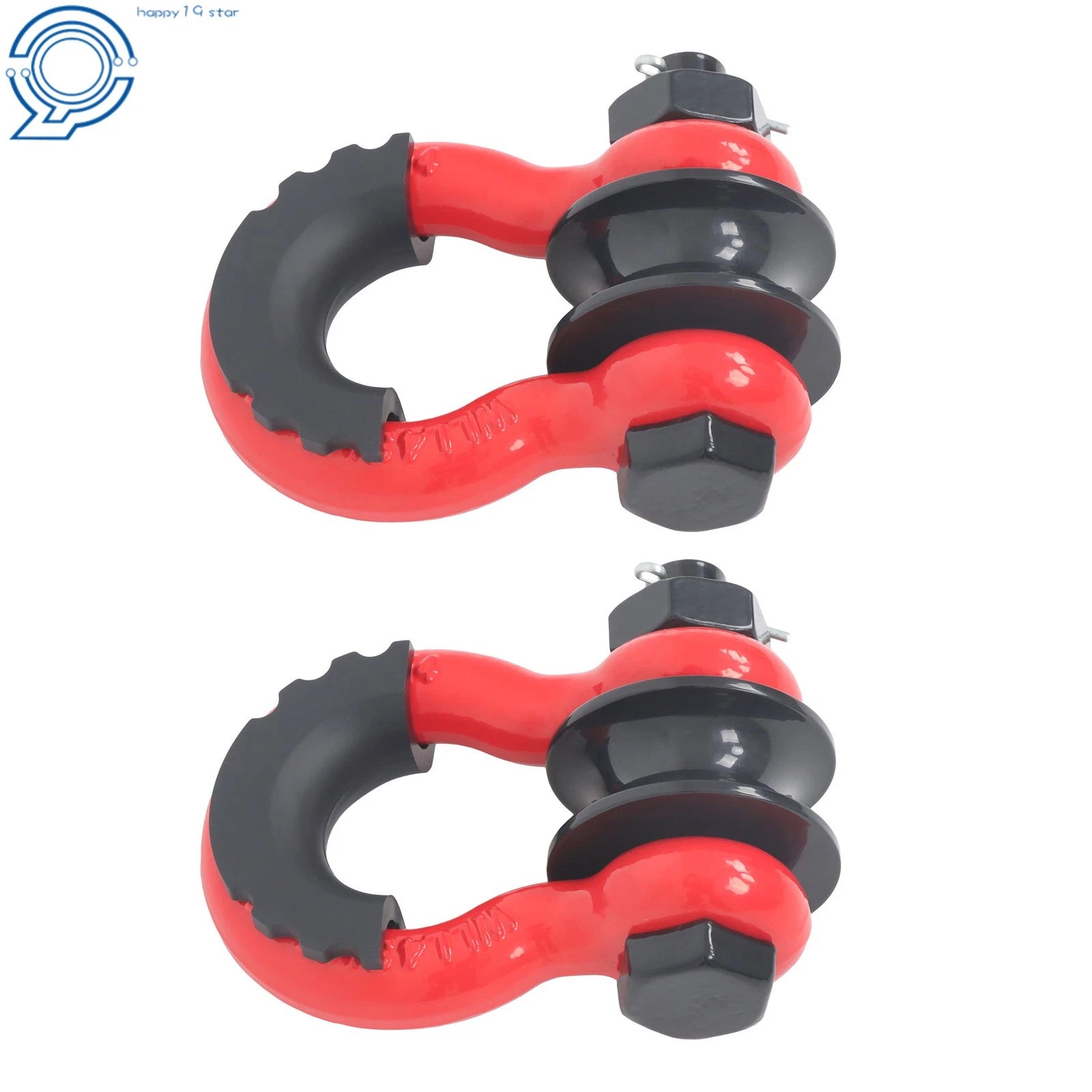 Set of 2 Red 3/4" D Ring Recovery Shackles with Pulley 22000 lb Capacity