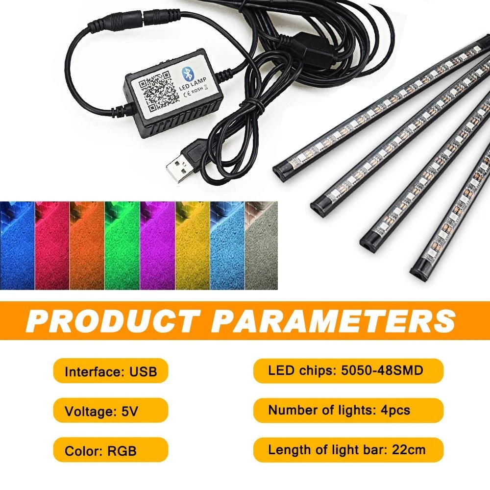 RGB LED Car USB Inner Atmosphere Light Strip for Universal Vehicles (22cm)