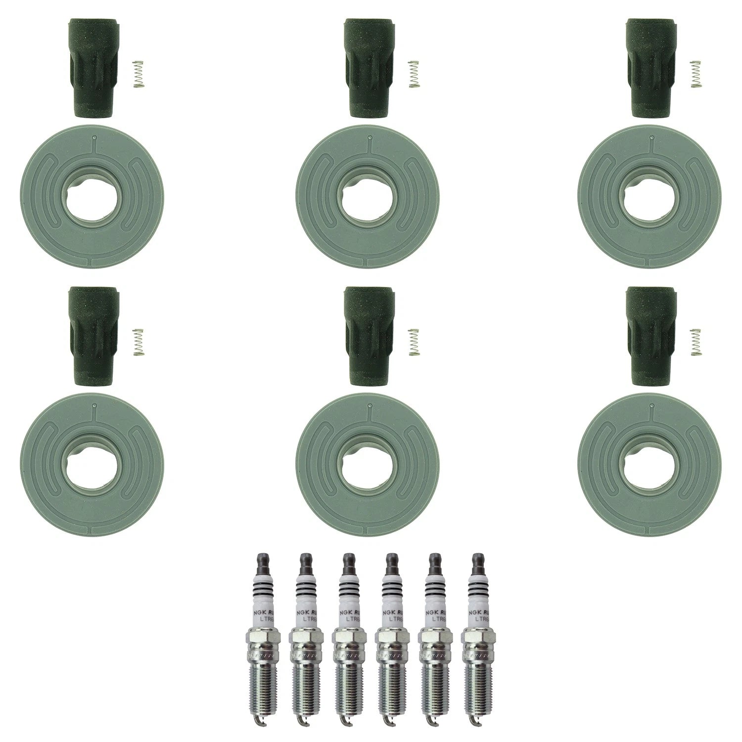 Set of 6 NGK Ruthenium HX Spark Plugs & Coil Boots for Edge Explorer Mustang (2006–2010)
