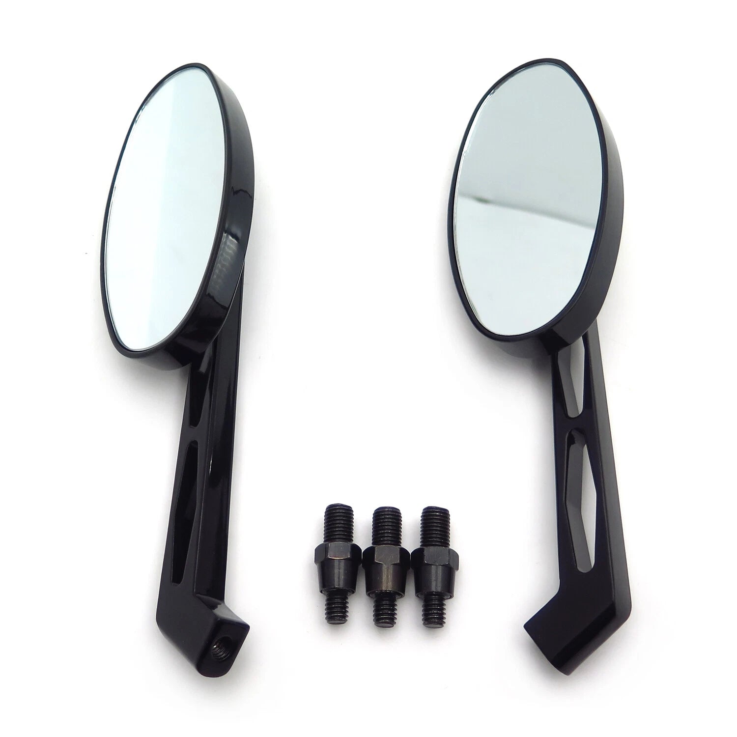 1 Pair Black Oval Diamond Racing Mirrors for Honda Kawasaki Suzuki Cruiser