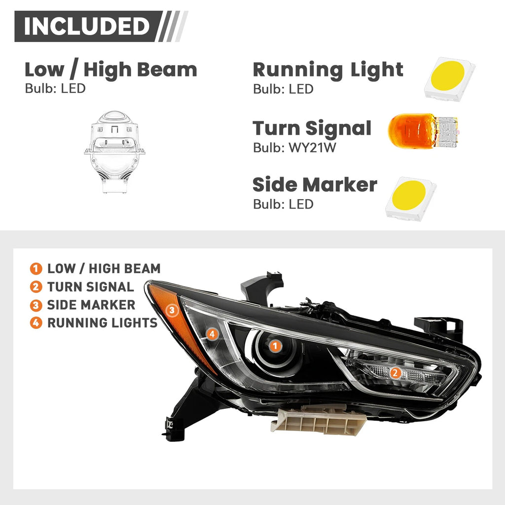 Full LED Headlight Set for Infiniti QX60 (2019–2020) w/Module w/o Motor