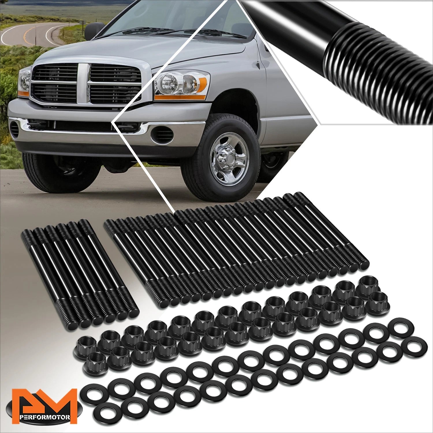 26Pcs 12-Point Front Cylinder Head Studs Nuts Kit for Dodge Ram 2500-5500 (1998–2010)