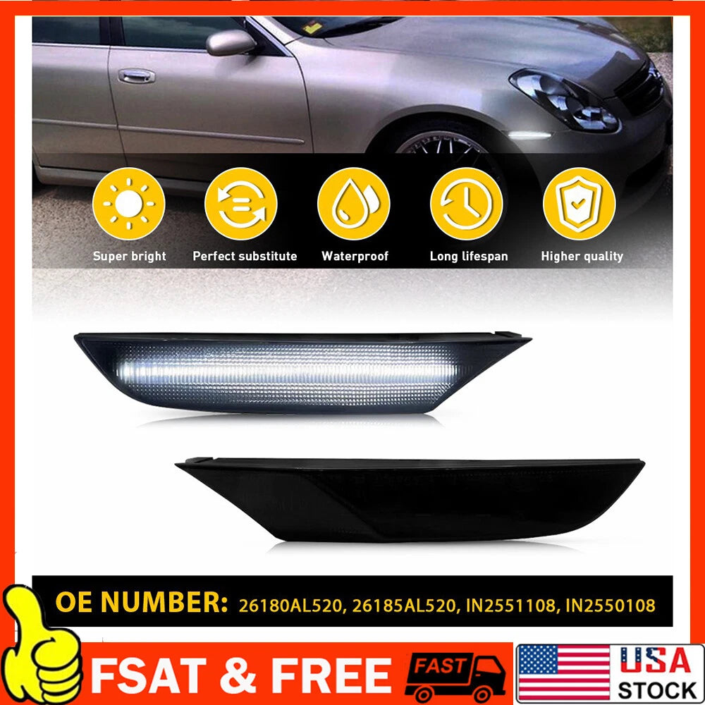 2X Clear LED Side Marker Lights for Infiniti G35 Sedan (2003–2006)