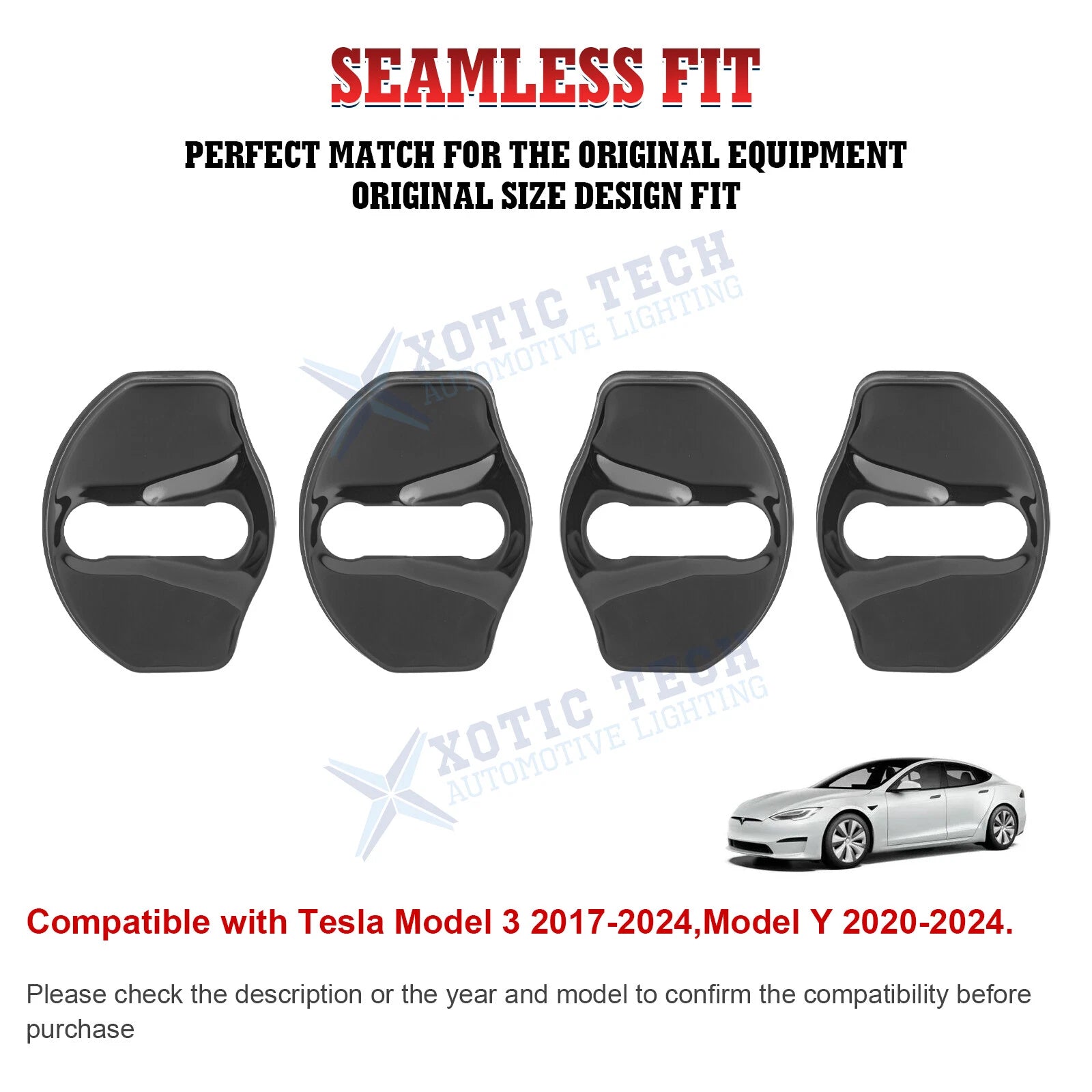 4PCS Black Door Lock Cover for Tesla Model 3 Y (2017-2024)