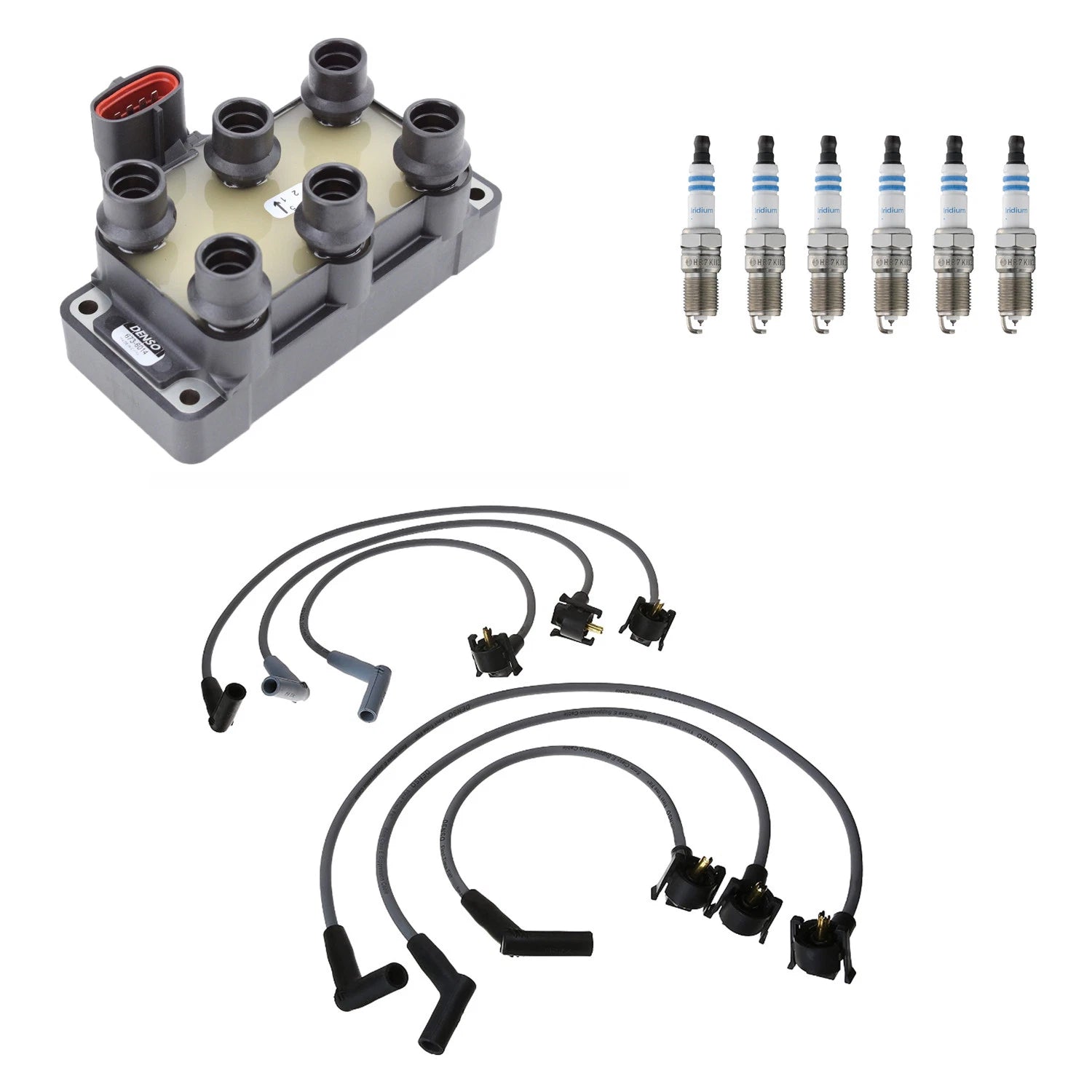Set of 6 Bosch Iridium Spark Plugs & Denso Ignition Coil Wires for B3000 (1994–2006)
