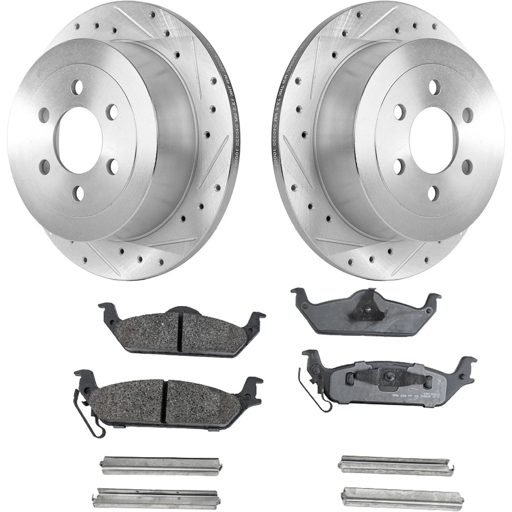 Disc Brake Rotor and Pad Kit for Dodge Dakota (2003–2004) Rear Cross-Drilled 4WD