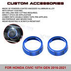 2PCS Blue AC Climate Control Knob Ring Cover for Honda Civic 2016-2021