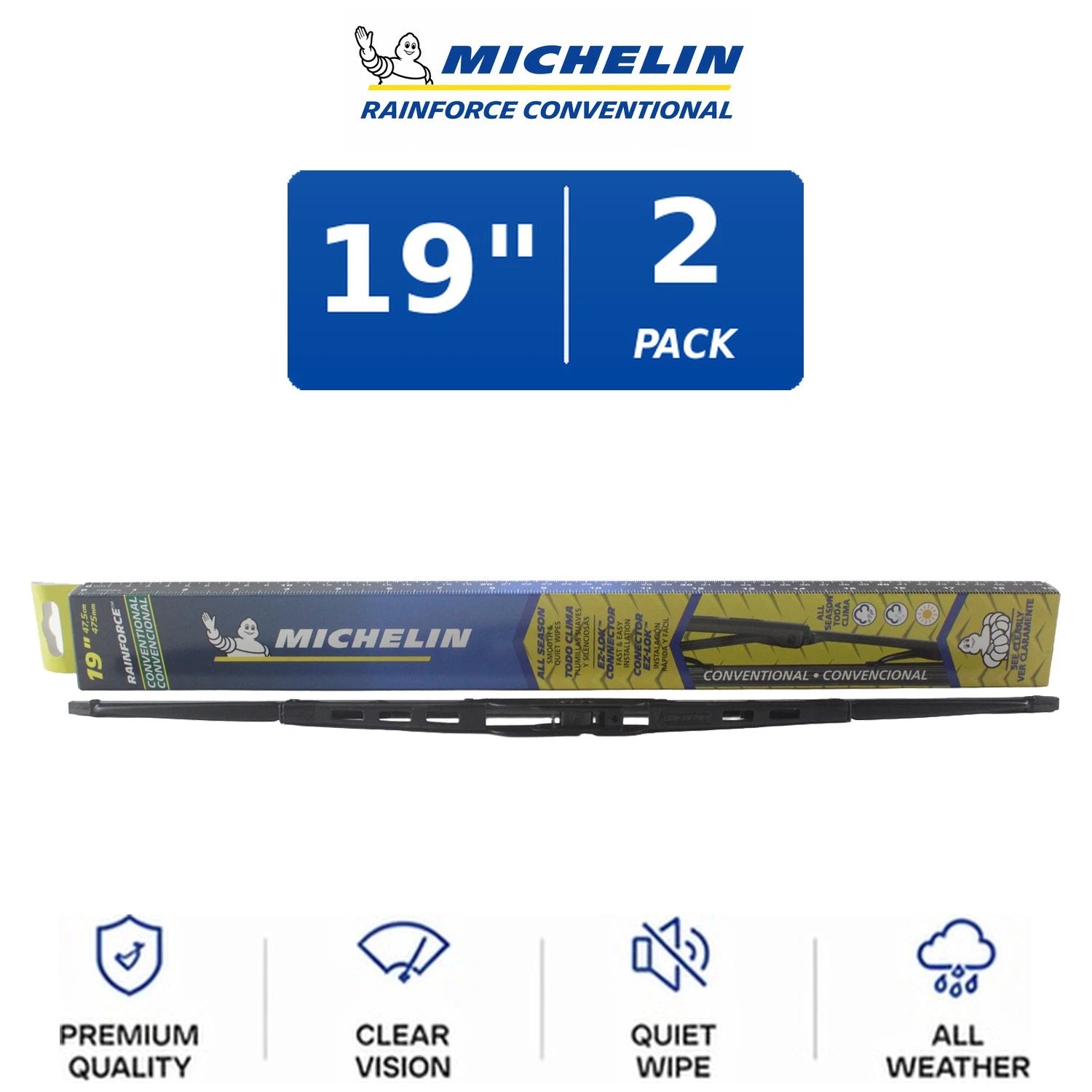 Set of 2 Michelin RainForce Wiper Blades for Universal Fit (19")