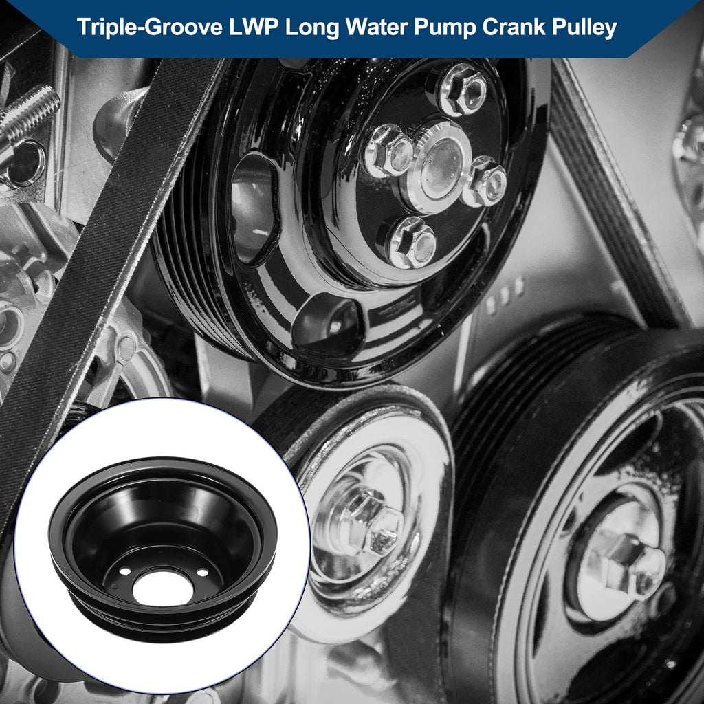 3 Triple-Groove LWP Long Water Pump Crank Pulley for Chevy Big Block (1965–1990)