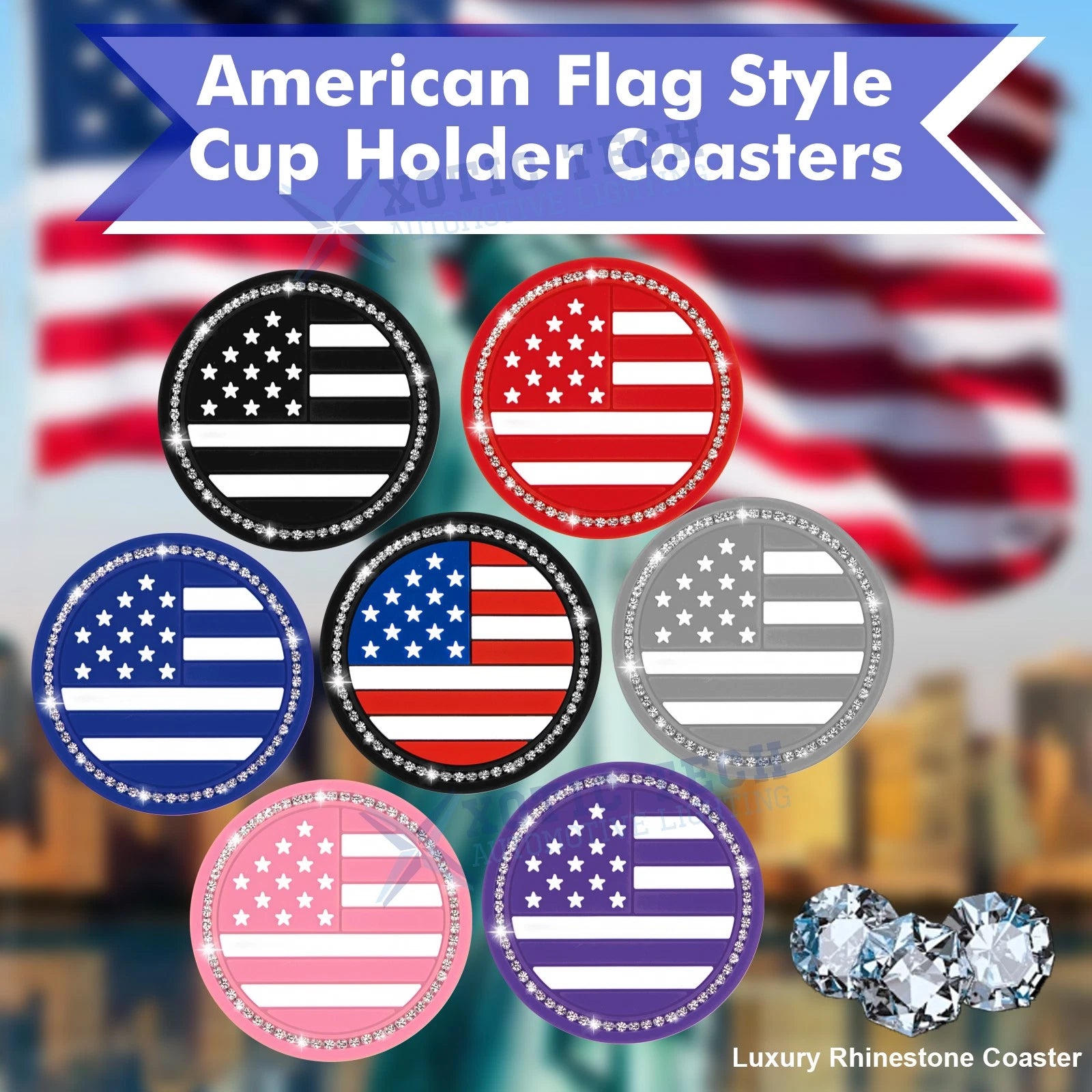 Colored American Flag Car Cup Holder Coaster for 4 Packs (2019-2025)